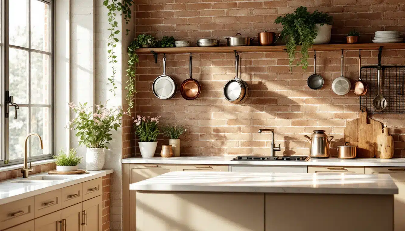 Explore the charm of kitchen tiles with a brick effect