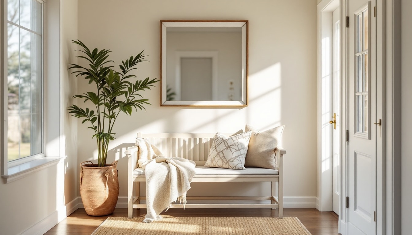Creating a stylish small foyer with a space-saving entryway bench