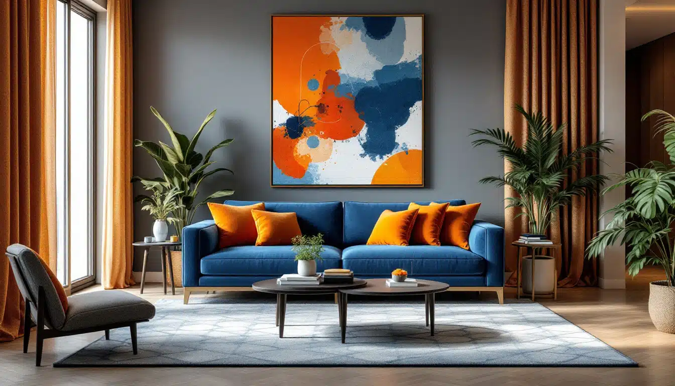 discover 8 sophisticated living room ideas that beautifully blend unexpected blue and orange hues. elevate your space with chic designs that capture style and creativity, perfect for any home.