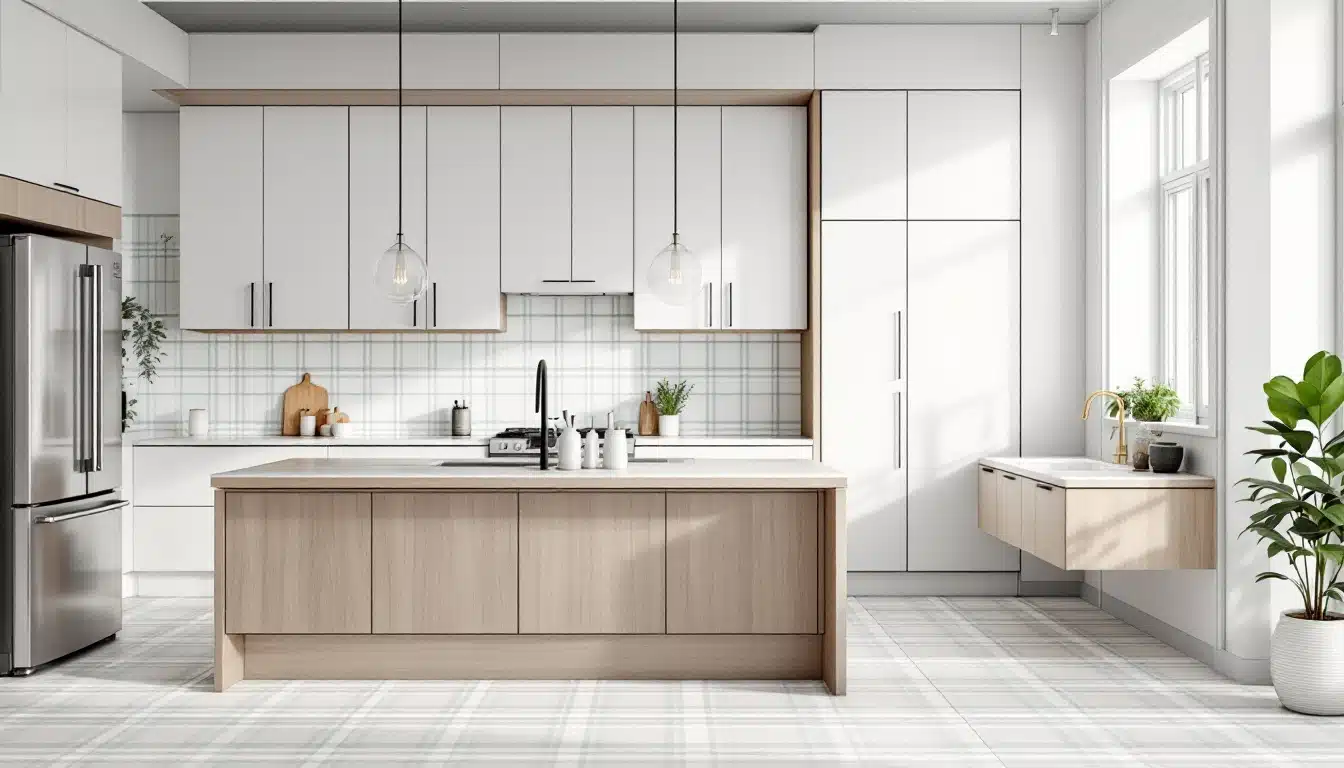 how a plaid design can elevate the look of ordinary tiles in your kitchen or bathroom